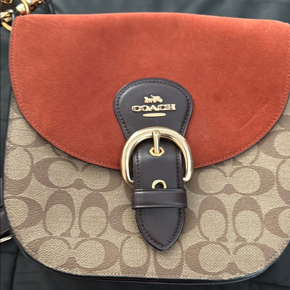Coach Brown and Tan Crossbody Bag with Signature Monogram